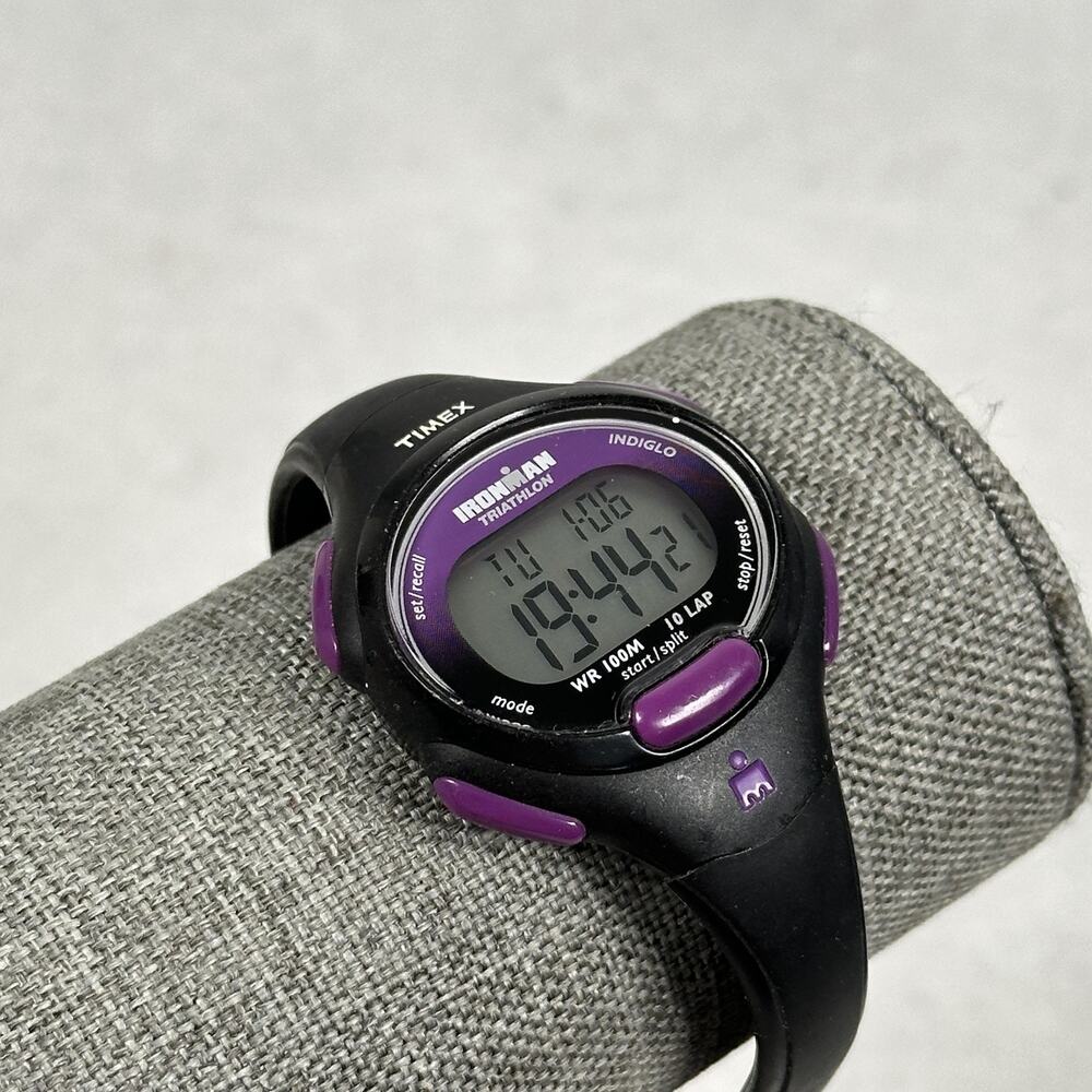 Timex Ironman Triathlon Watch Womens 34mm Black Purple Digital WR 100M T5K523
